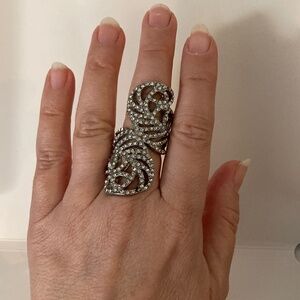 Ornate Silver and Rhinestone Ring